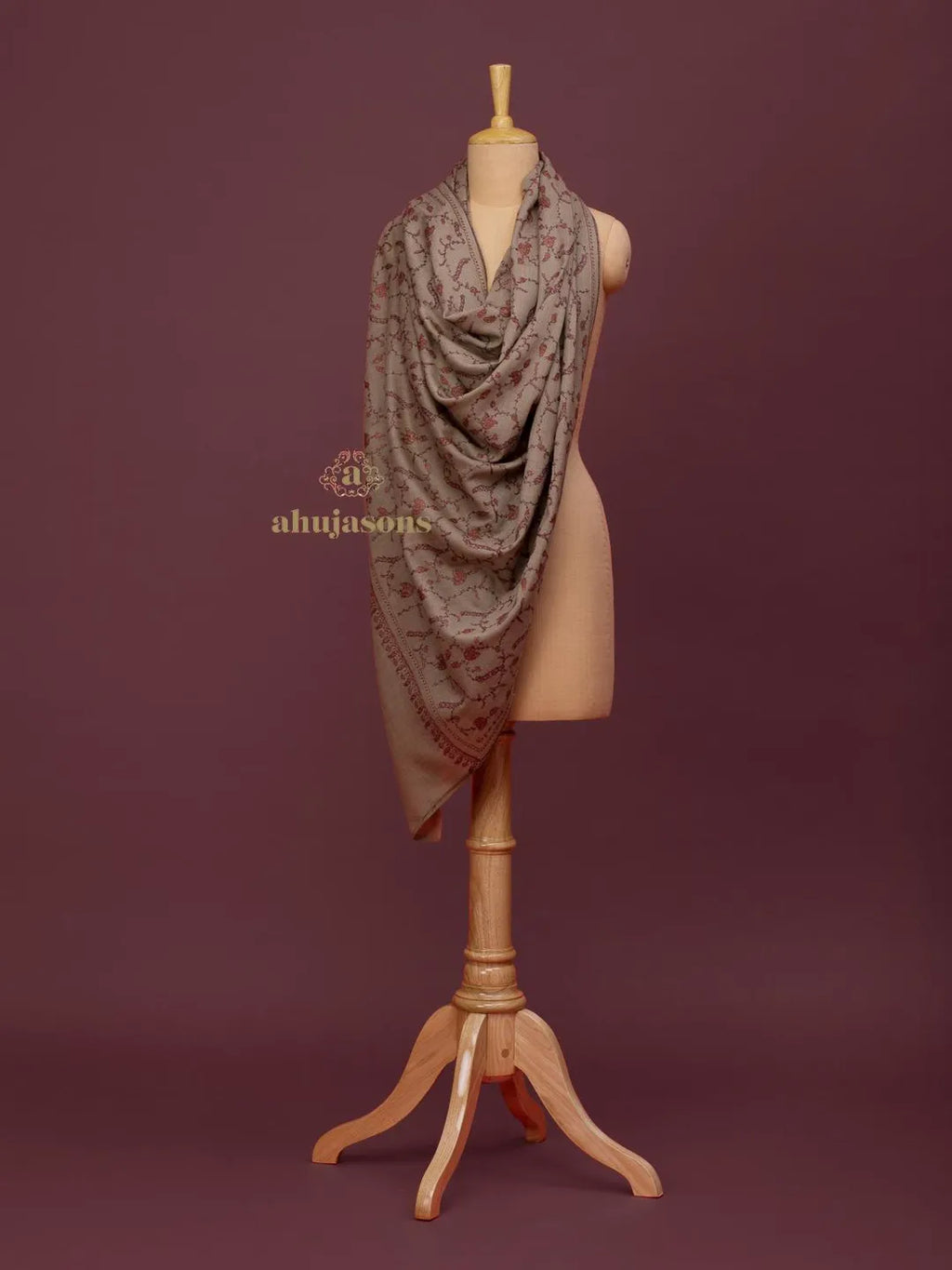 Elegant Cashmina Shawl with Jaal Pattern in Beige