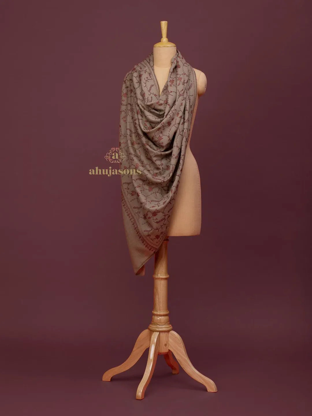 Elegant Cashmina Shawl with Jaal Pattern in Beige