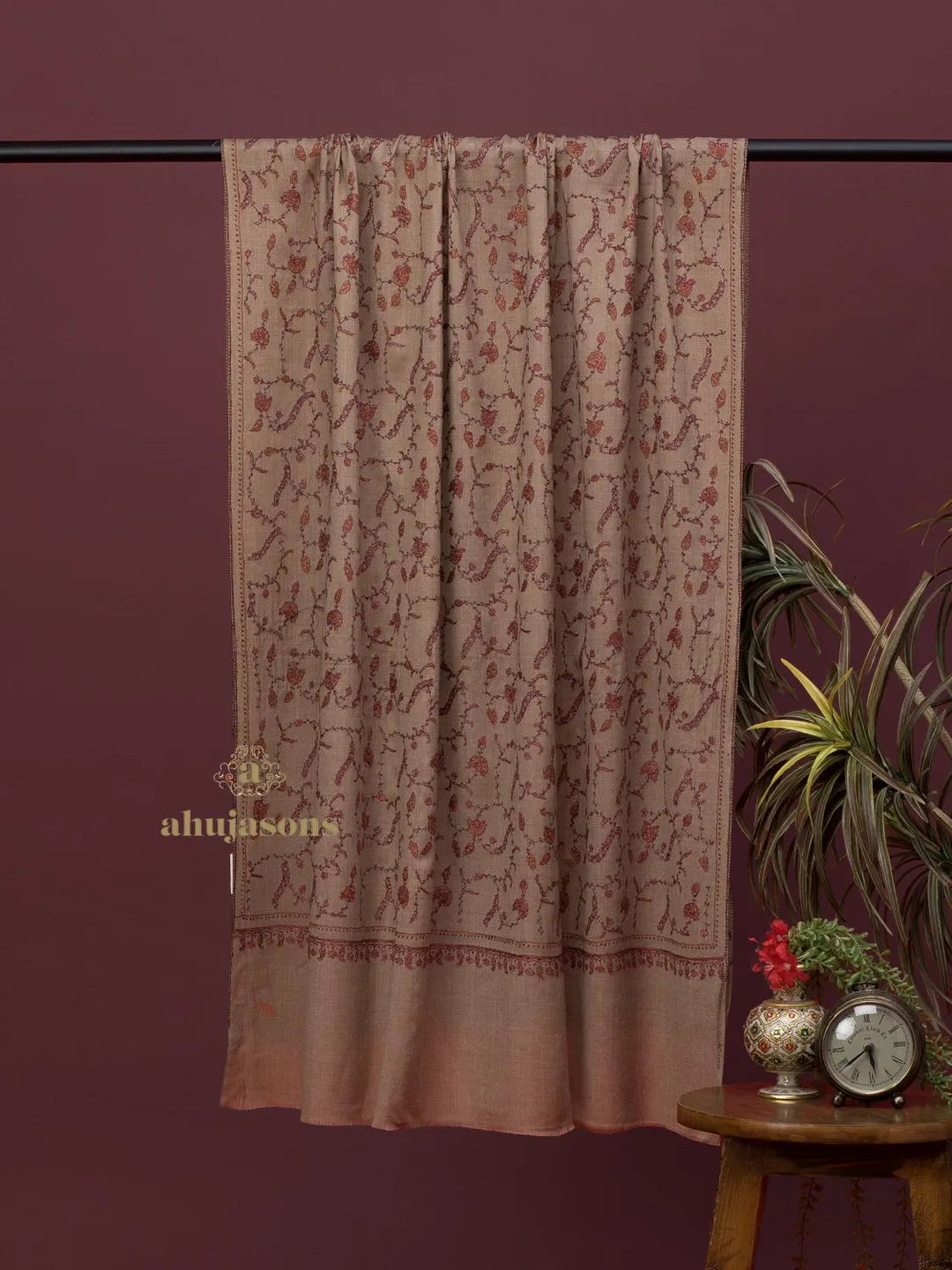 Elegant Cashmina Shawl with Jaal Pattern in Beige