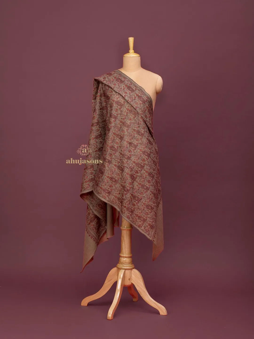 Elegant Cashmina Shawl with Jaal Pattern in Beige