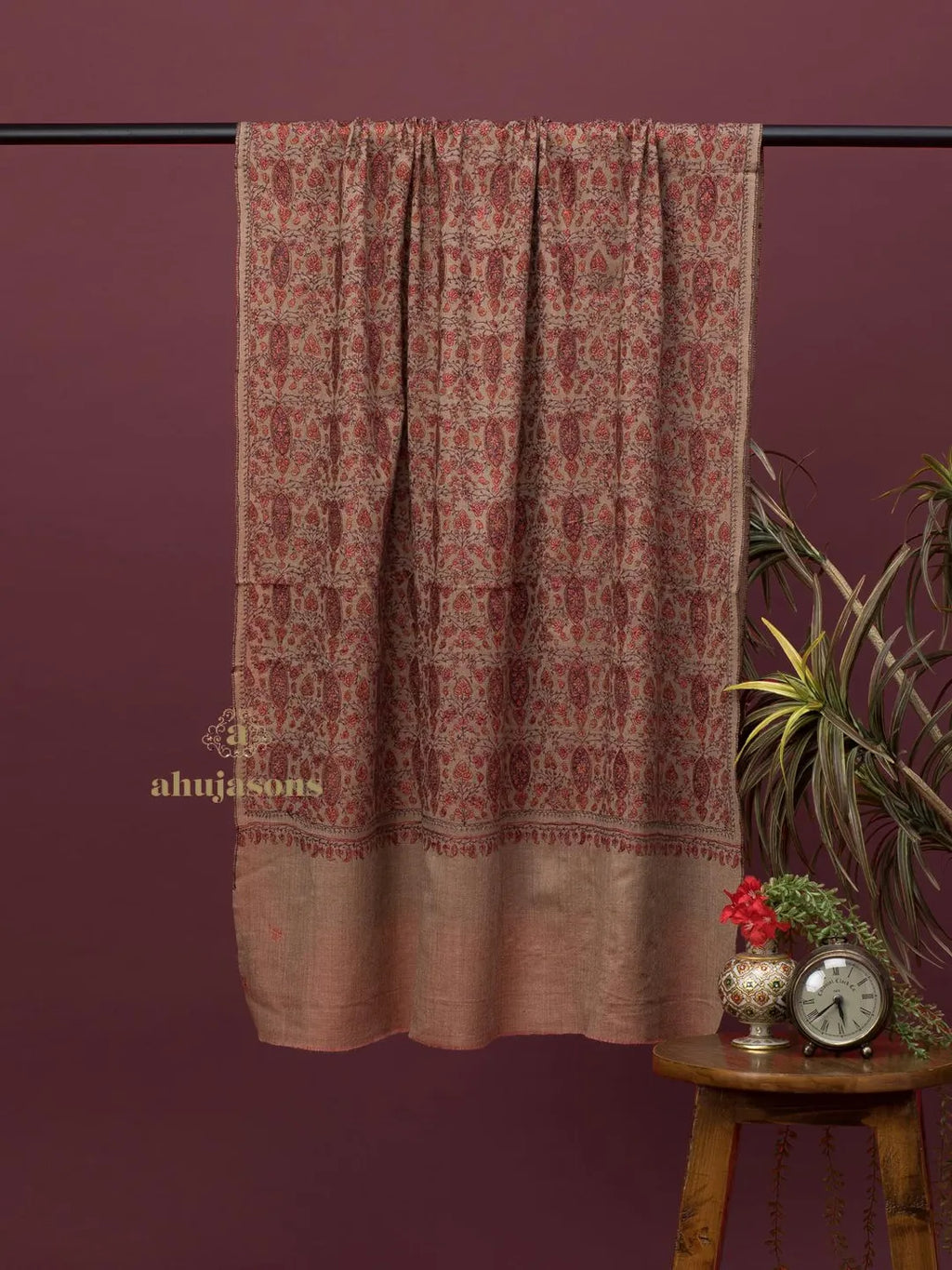 Elegant Cashmina Shawl with Jaal Pattern in Beige