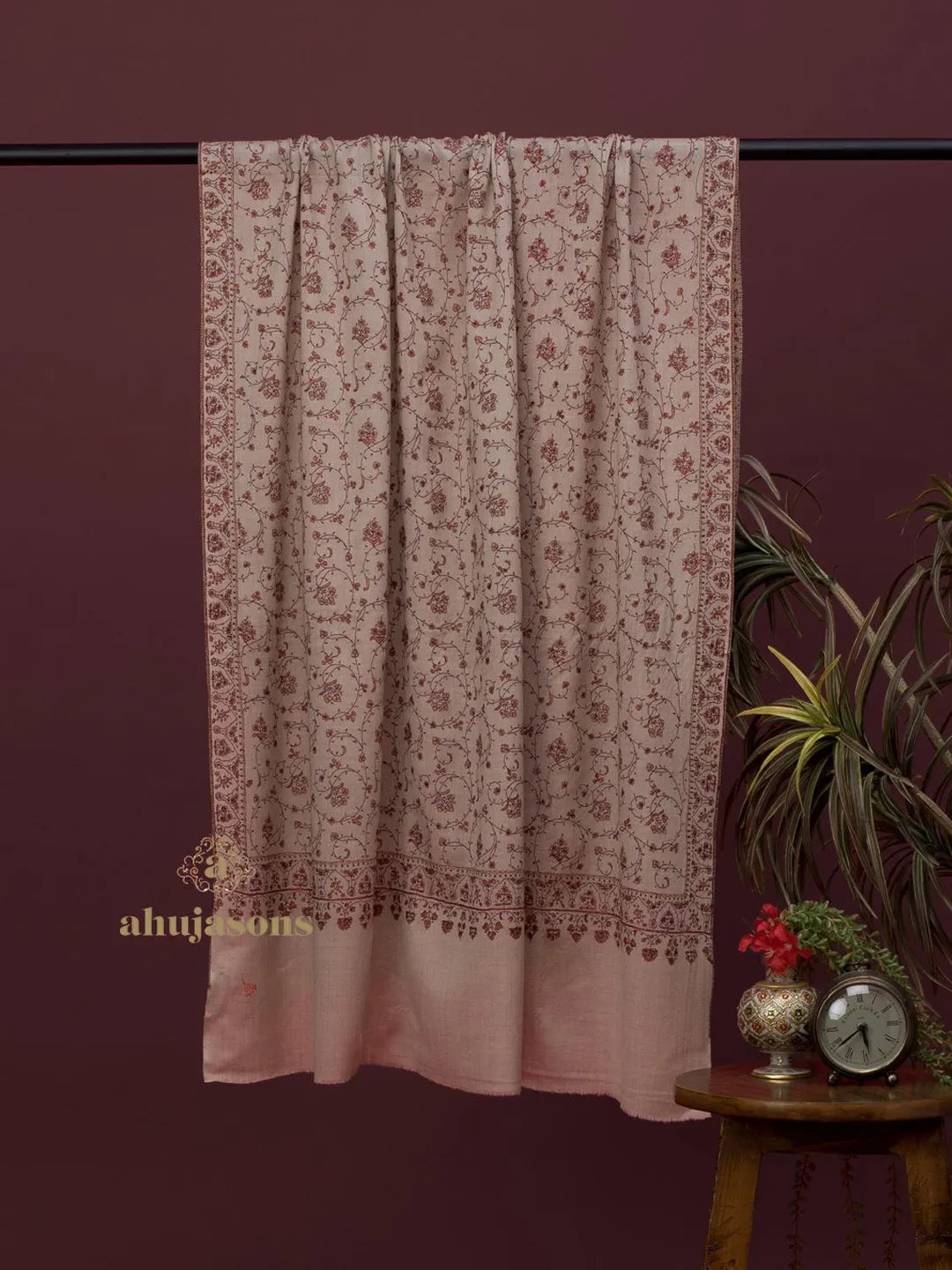 Elegant Cashmina Shawl with Jaal Pattern in Beige