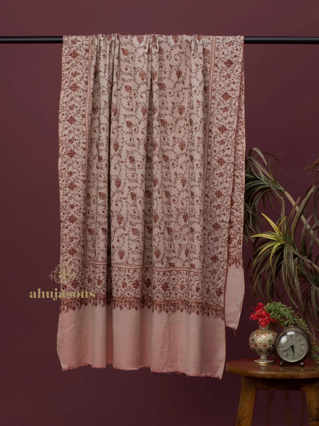 Classic Cashmina Shawl with Jaal Pattern in Beige