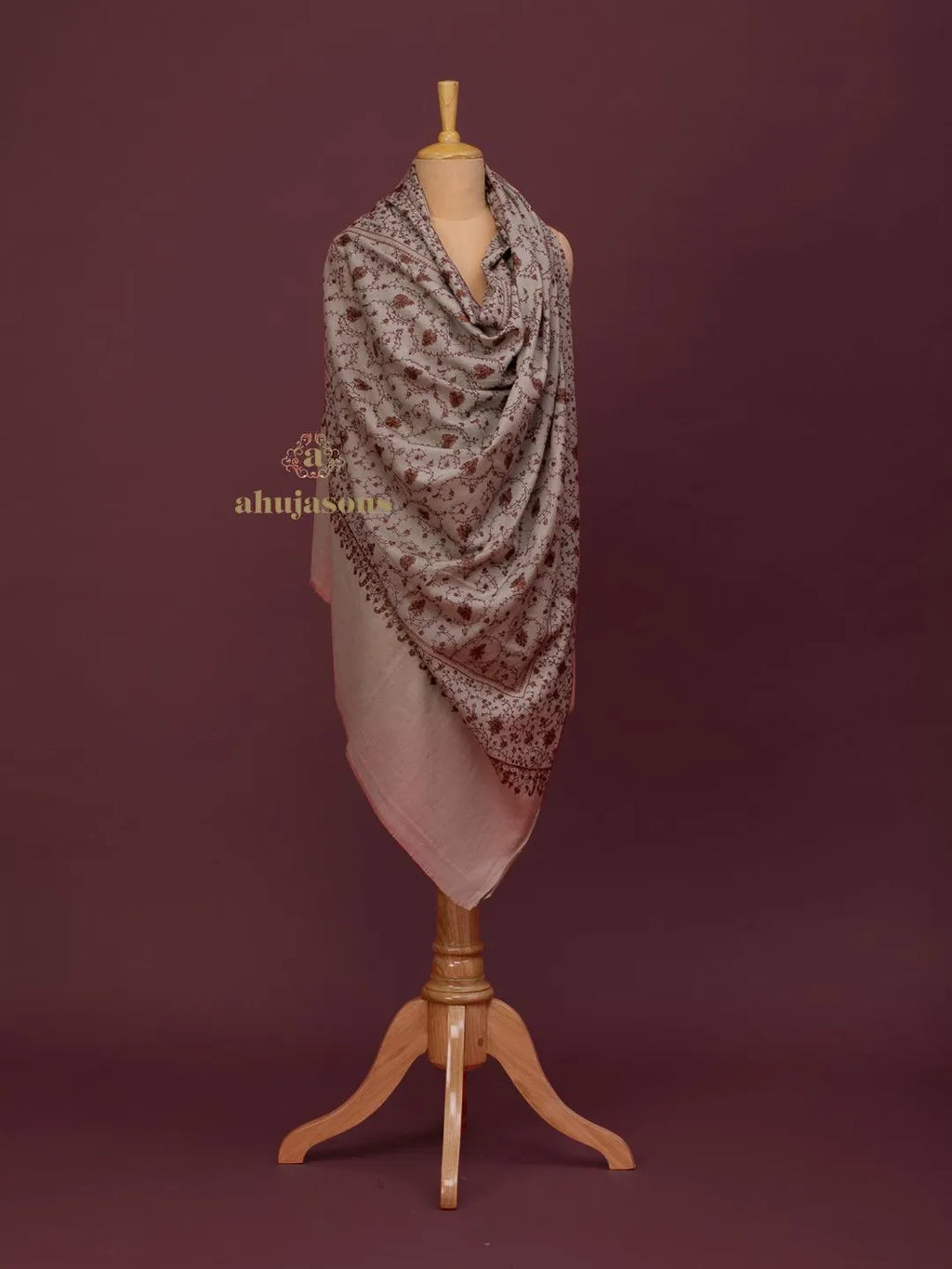 Elegant Cashmina Shawl with Jaal Pattern in Beige