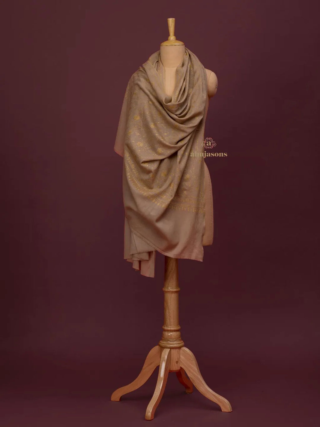 Elegant Cashmina Shawl with Jaal Pattern in Beige