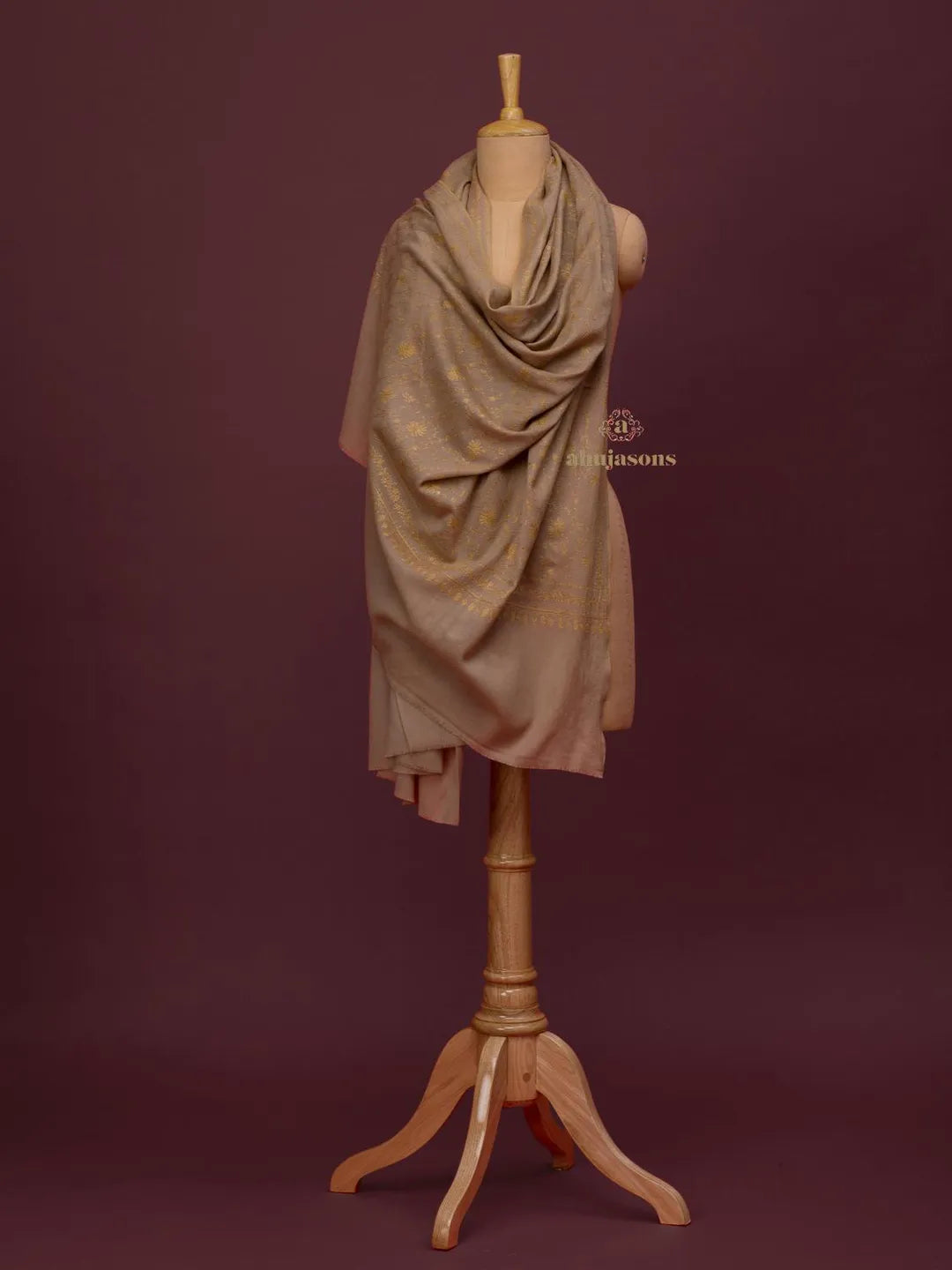 Elegant Cashmina Shawl with Jaal Pattern in Beige