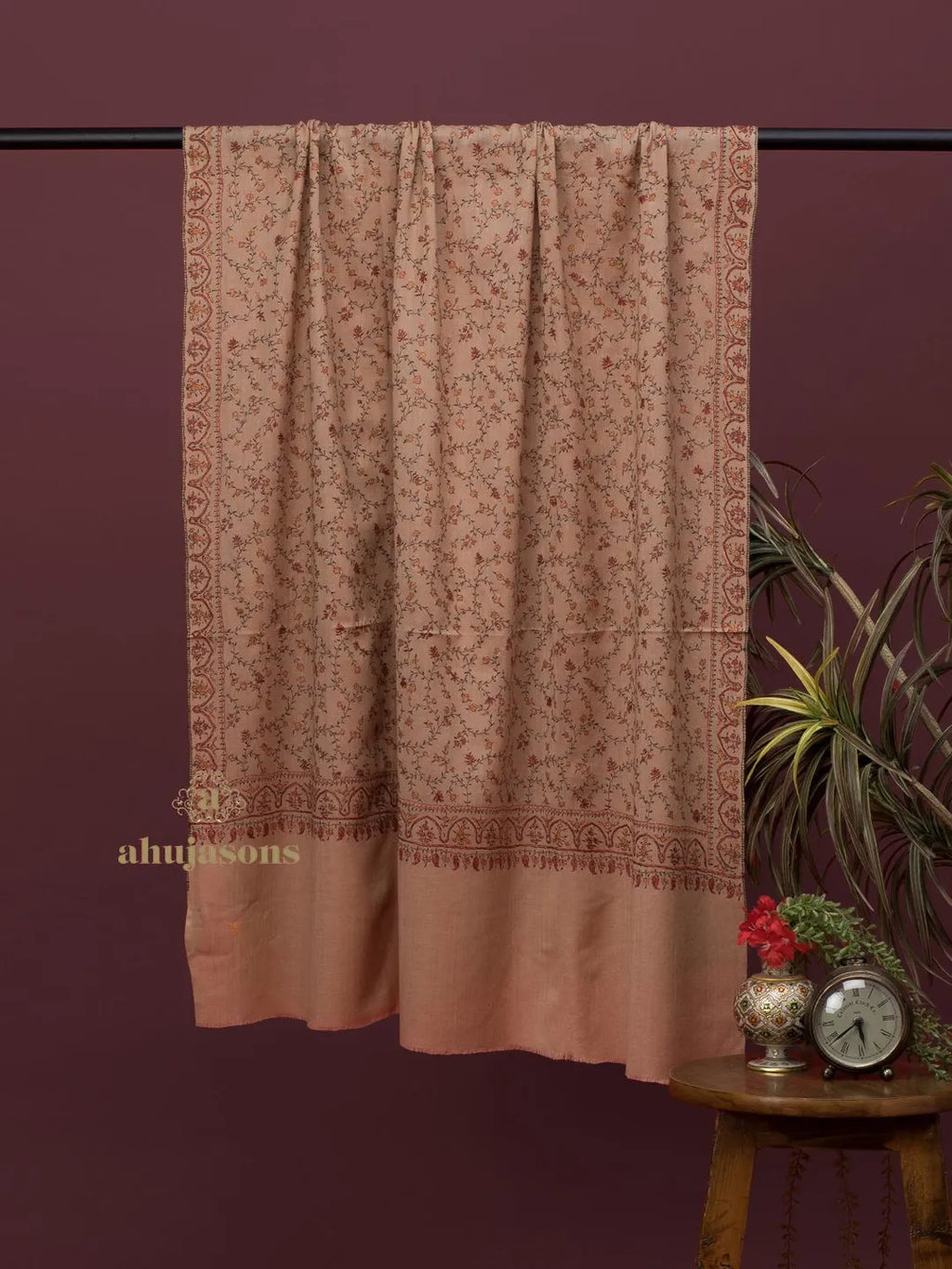 Classic Cashmina Shawl with Jaal Pattern in Beige
