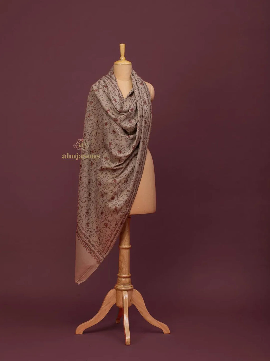 Classic Cashmina Shawl with Jaal Pattern in Beige