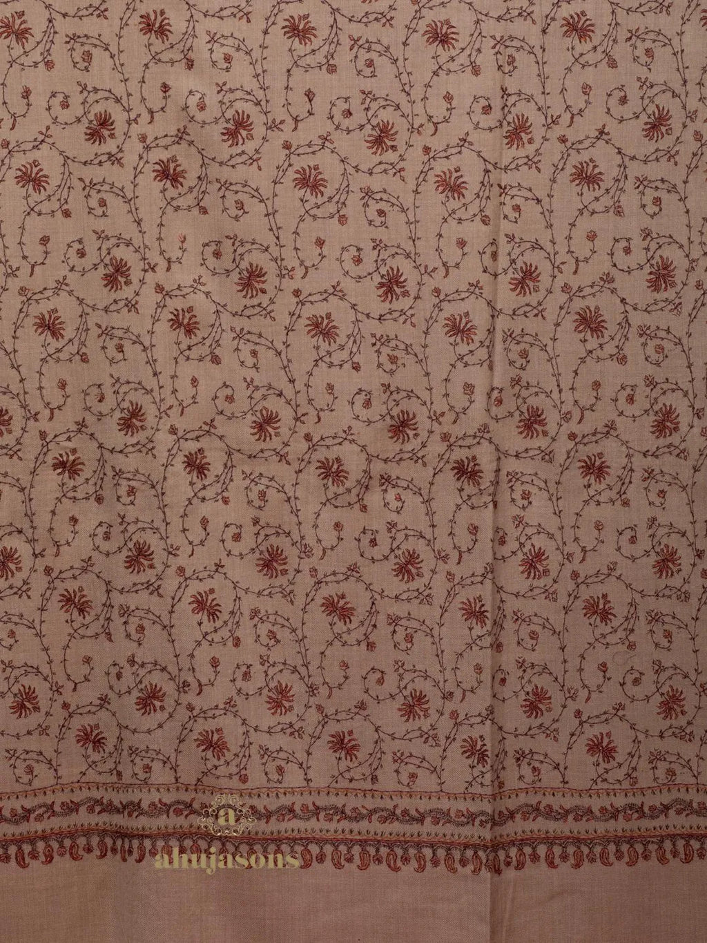 Classic Cashmina Shawl with Jaal Pattern in Beige