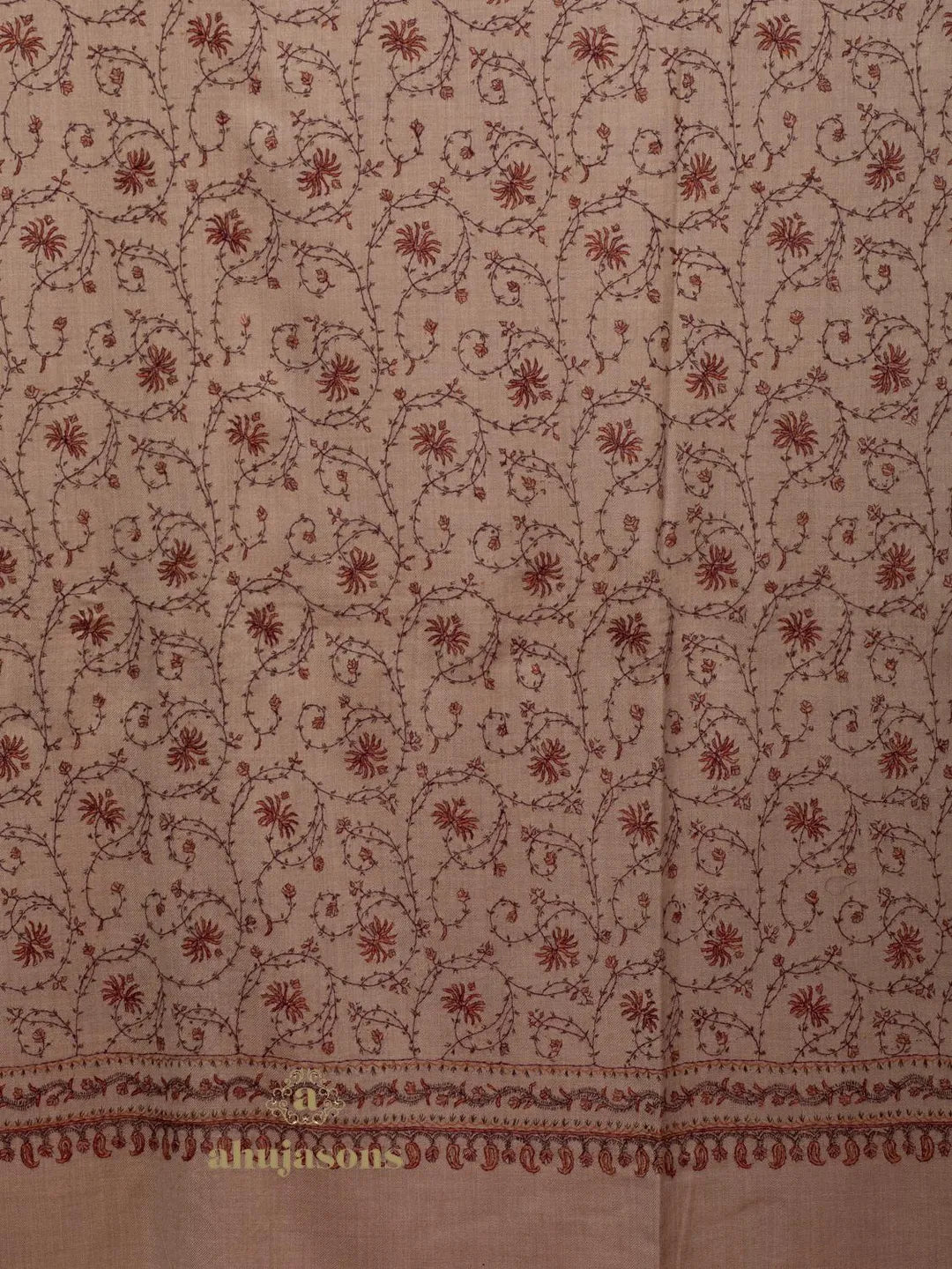 Classic Cashmina Shawl with Jaal Pattern in Beige