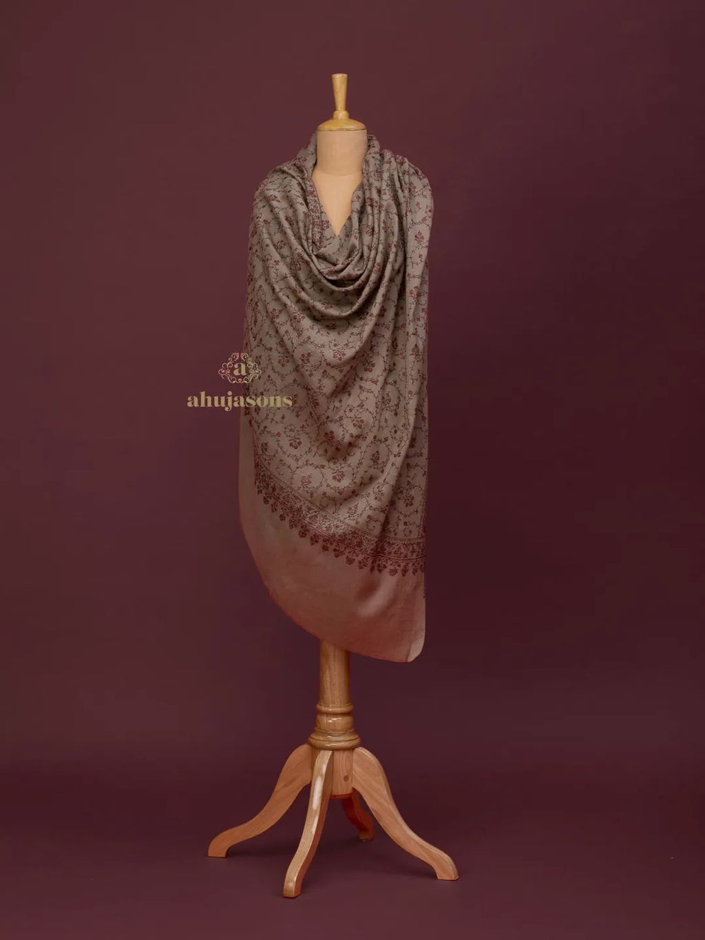 Classic Cashmina Shawl with Jaal Pattern in Beige