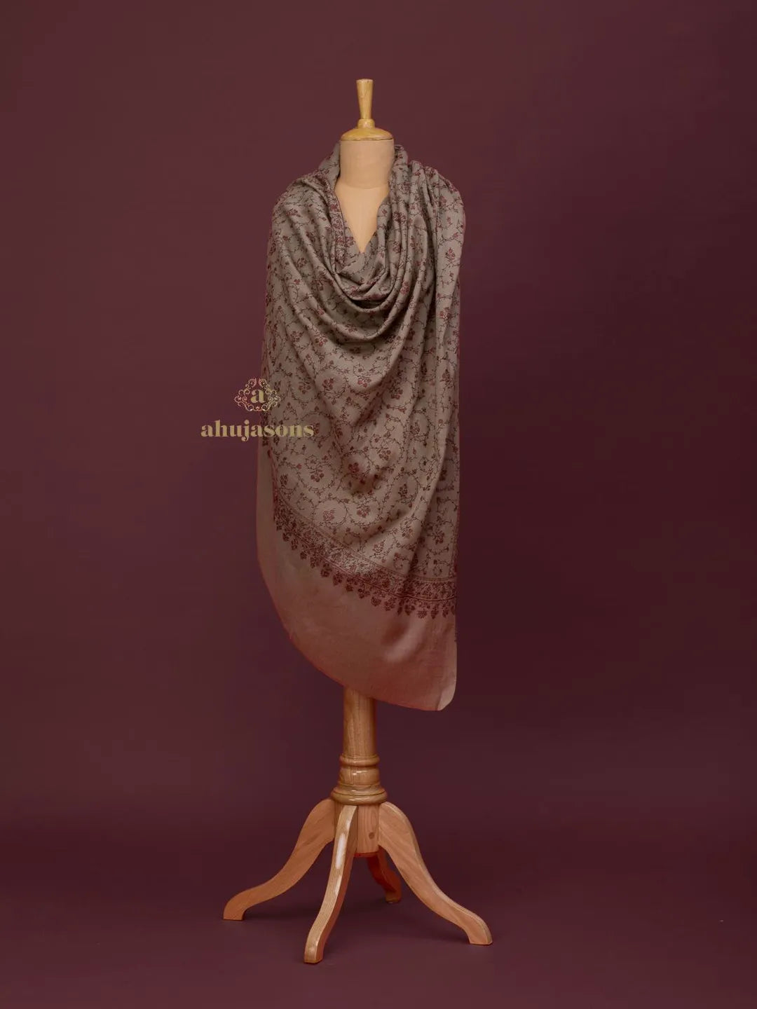 Classic Cashmina Shawl with Jaal Pattern in Beige