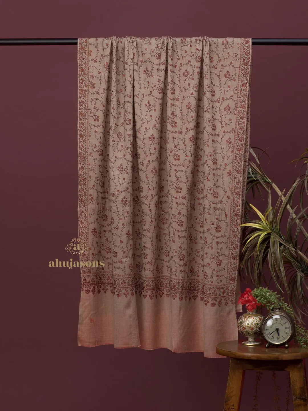 Classic Cashmina Shawl with Jaal Pattern in Beige