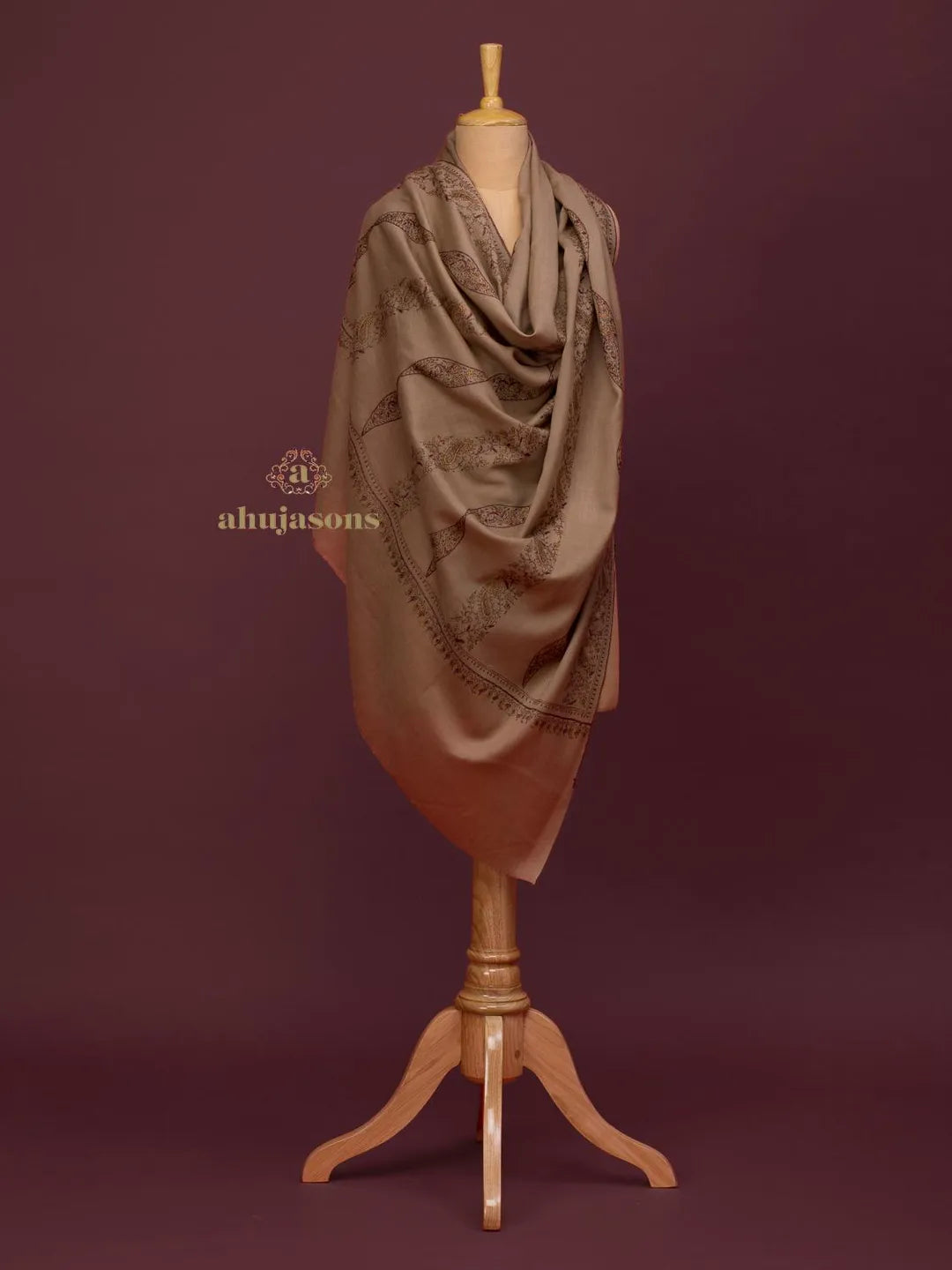 Classic Cashmina Shawl with Jaal Pattern in Beige