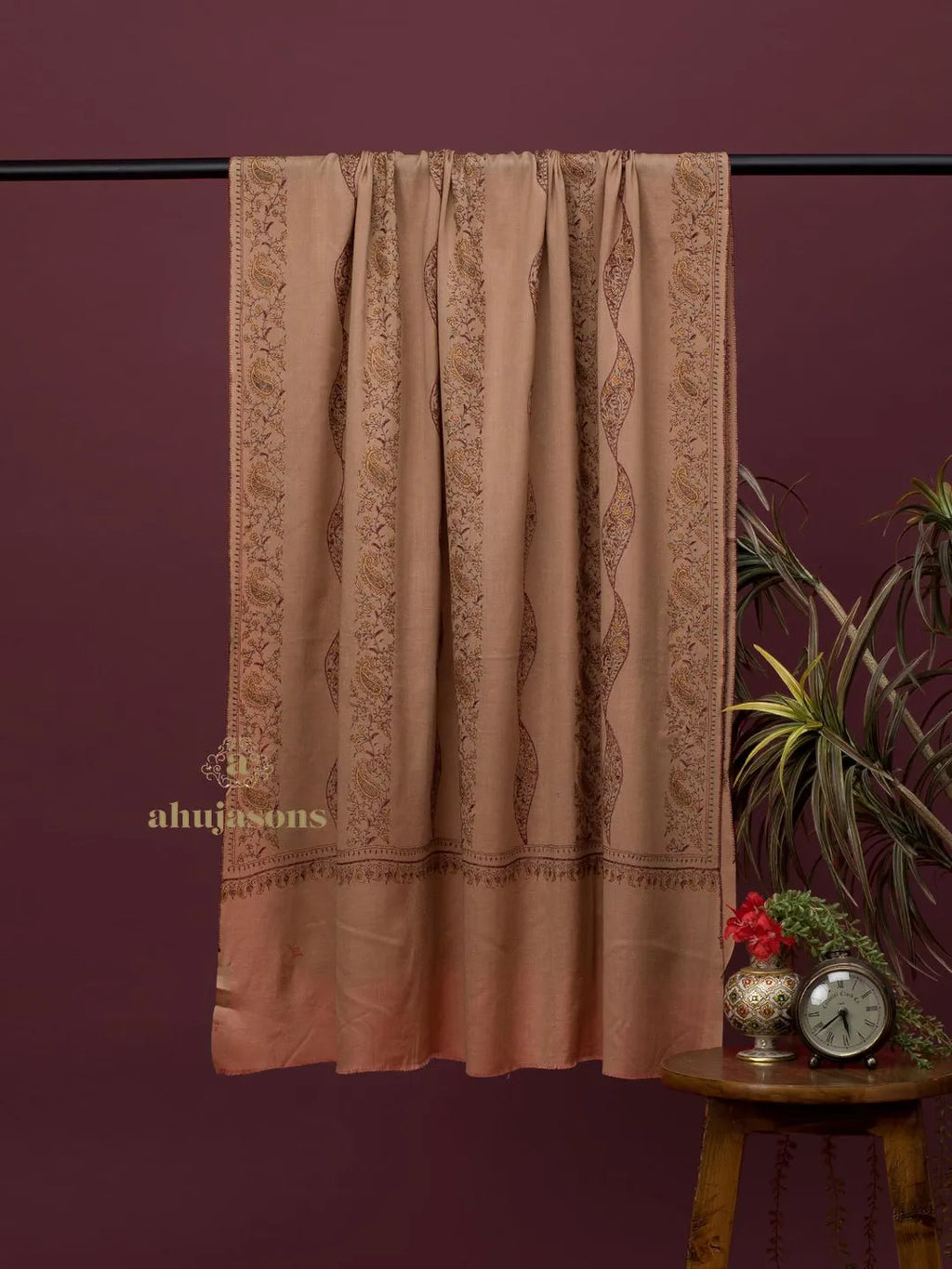 Classic Cashmina Shawl with Jaal Pattern in Beige