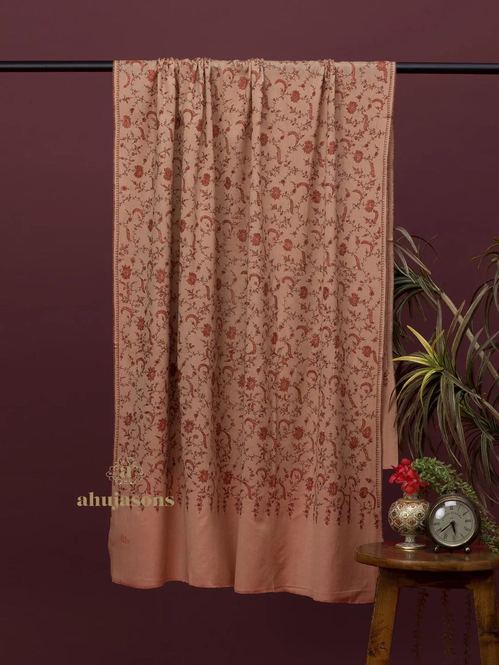 Classic Cashmina Shawl with Jaal Pattern in Beige