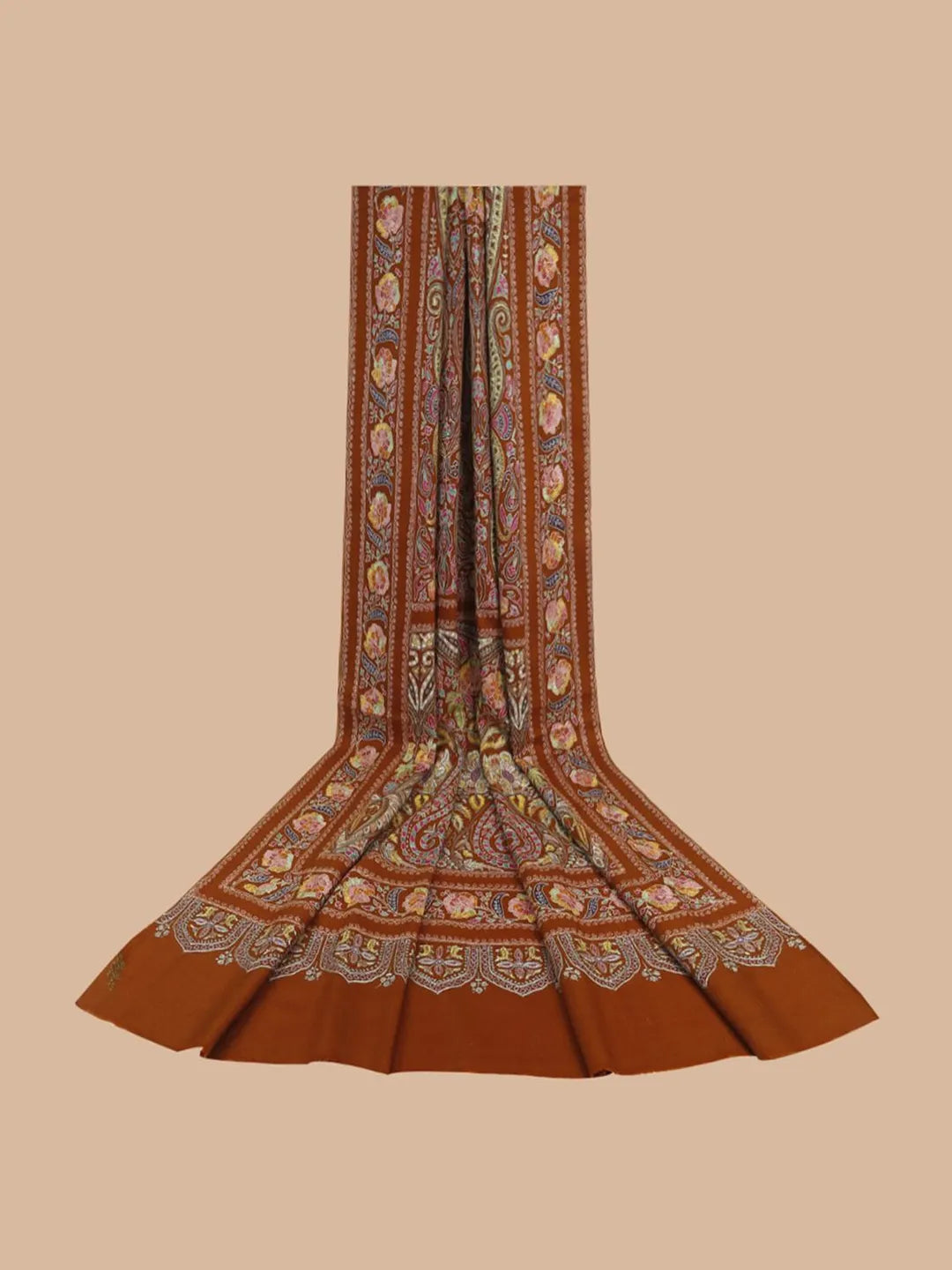 Classic Handloom Pashmina Shawl Paper Mache Art in Brown