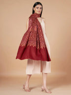 Classic Handloom Pashmina Shawl Jama Embroidery in Maroon
