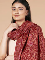 Classic Handloom Pashmina Shawl Jama Embroidery in Maroon