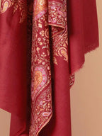 Classic Handloom Pashmina Shawl Jama Embroidery in Maroon