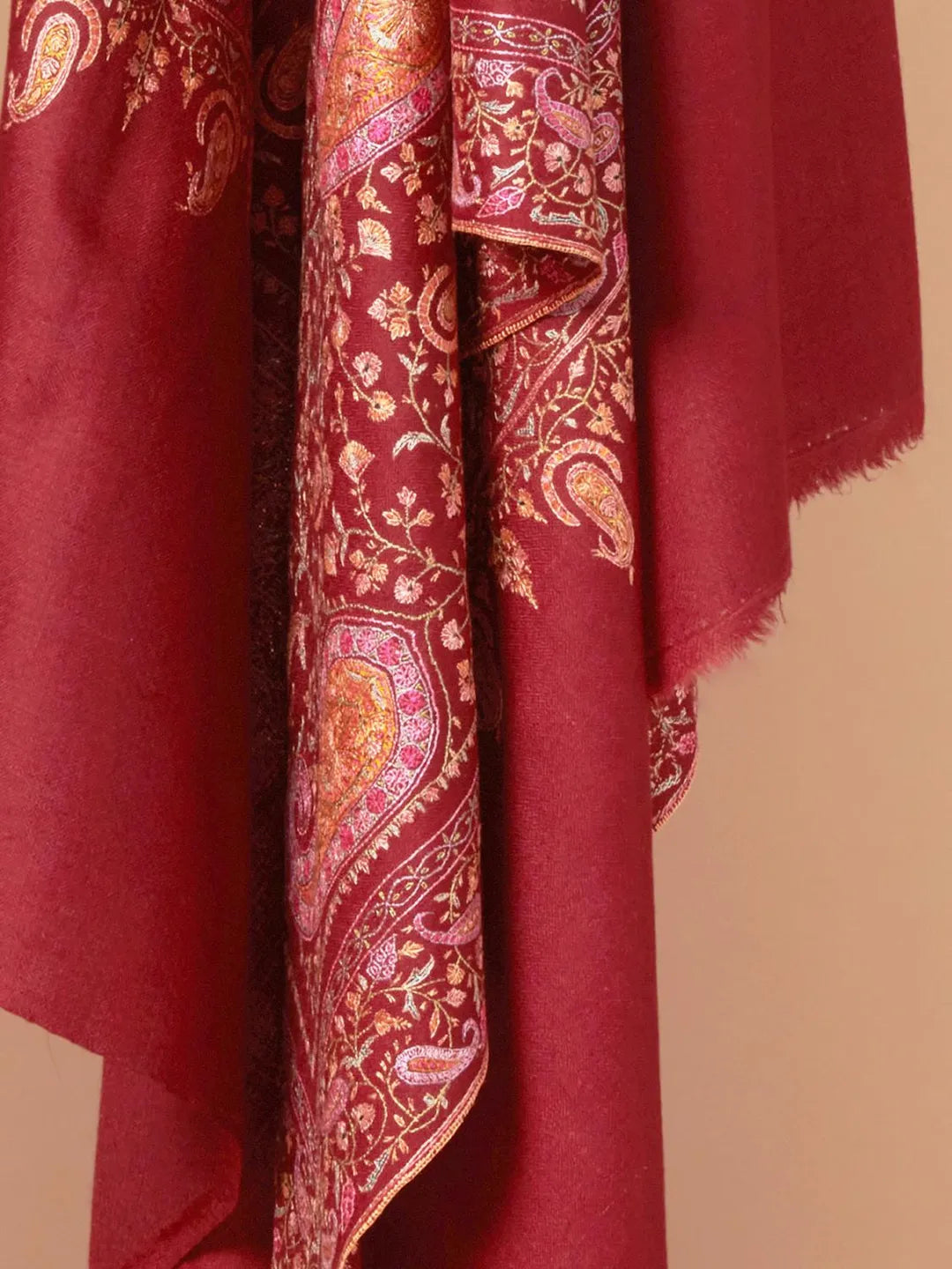 Classic Handloom Pashmina Shawl Jama Embroidery in Maroon