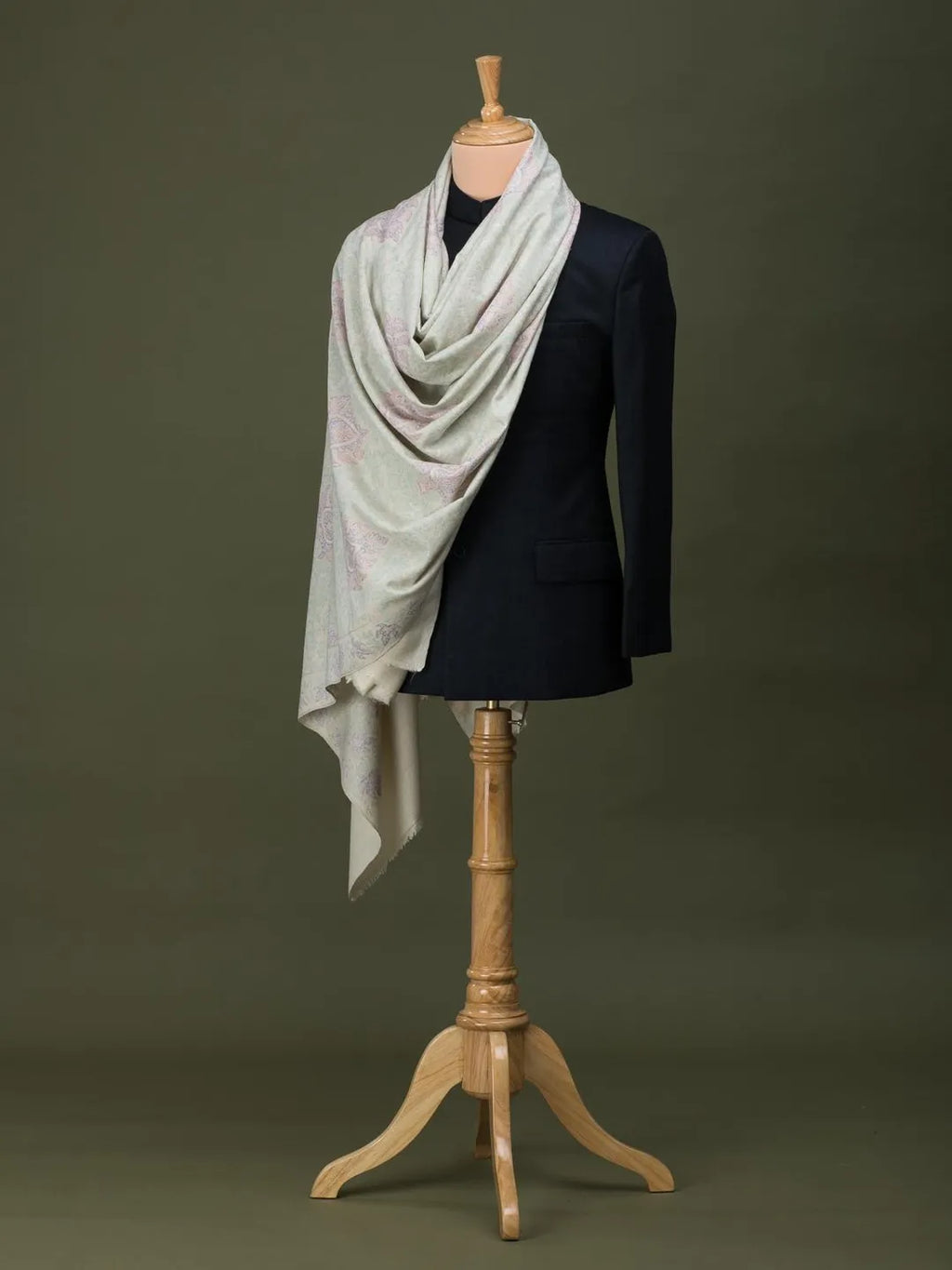 Classic Handloom Pashmina Shawl Jama Embroidery in Ivory