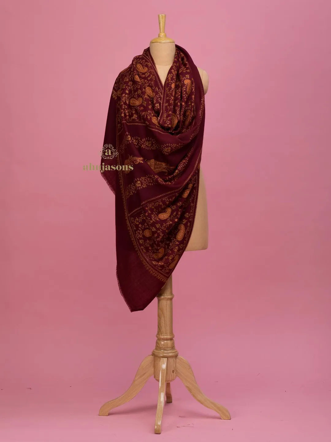 Elegant Cashmina Shawl with Jaal Pattern in Maroon