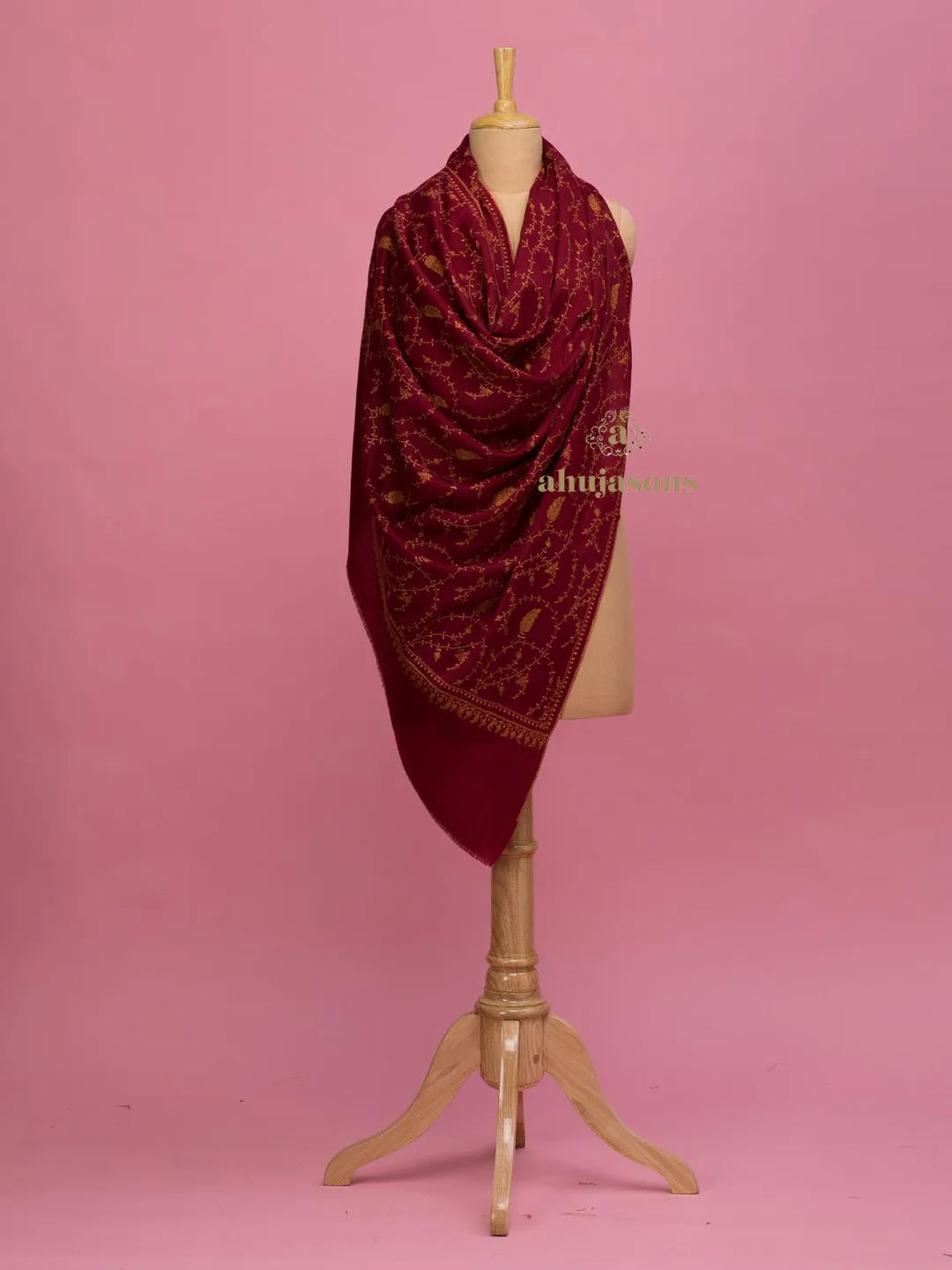 Classic Cashmina Shawl with Jaal Pattern in Maroon
