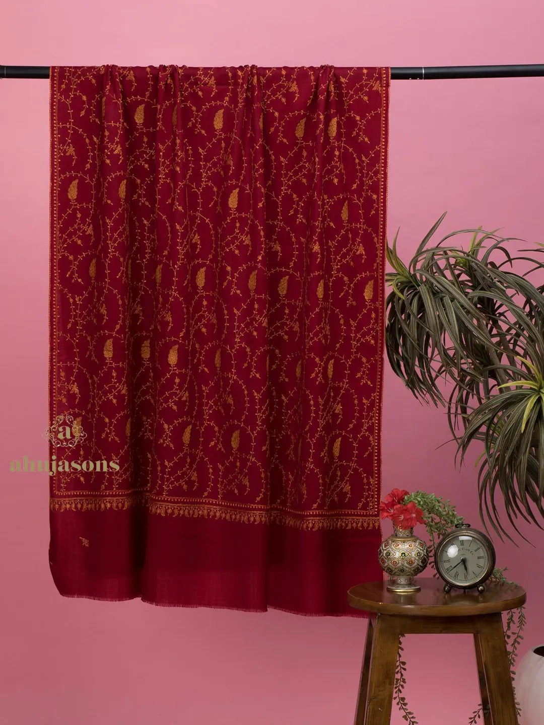Classic Cashmina Shawl with Jaal Pattern in Maroon