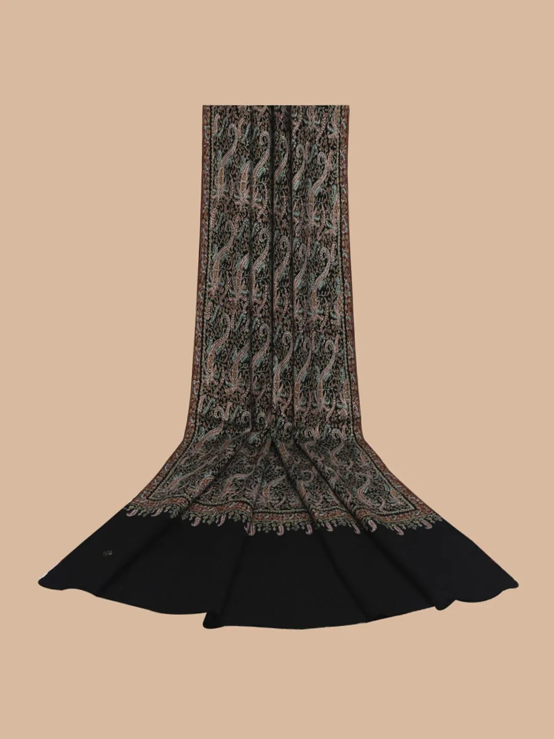 Classic Handloom Pashmina Shawl Jama Embroidery in Black