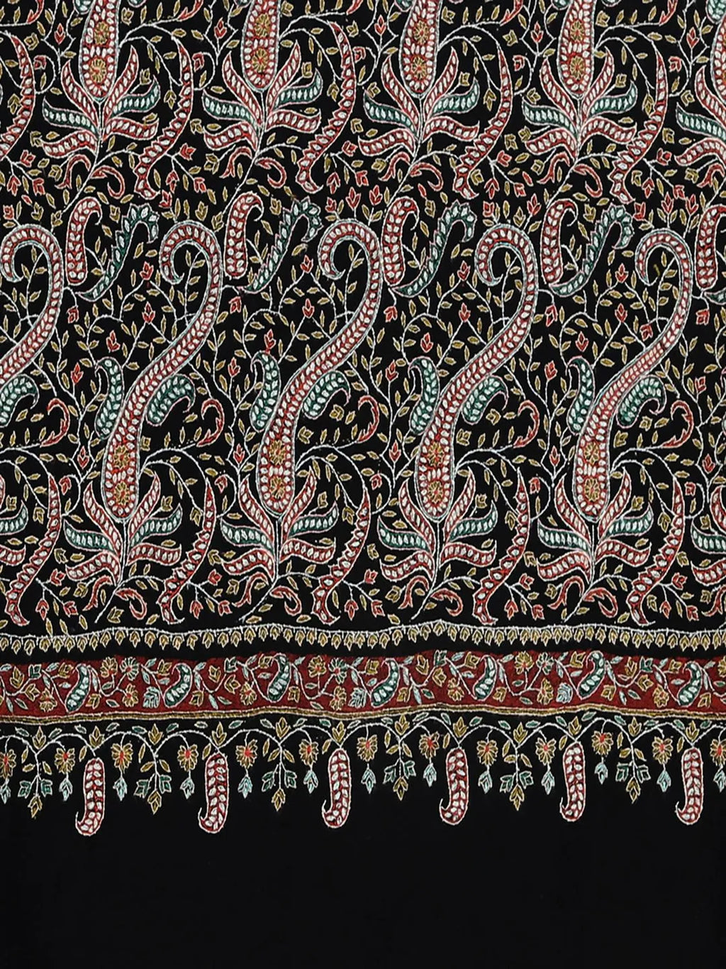 Classic Handloom Pashmina Shawl Jama Embroidery in Black