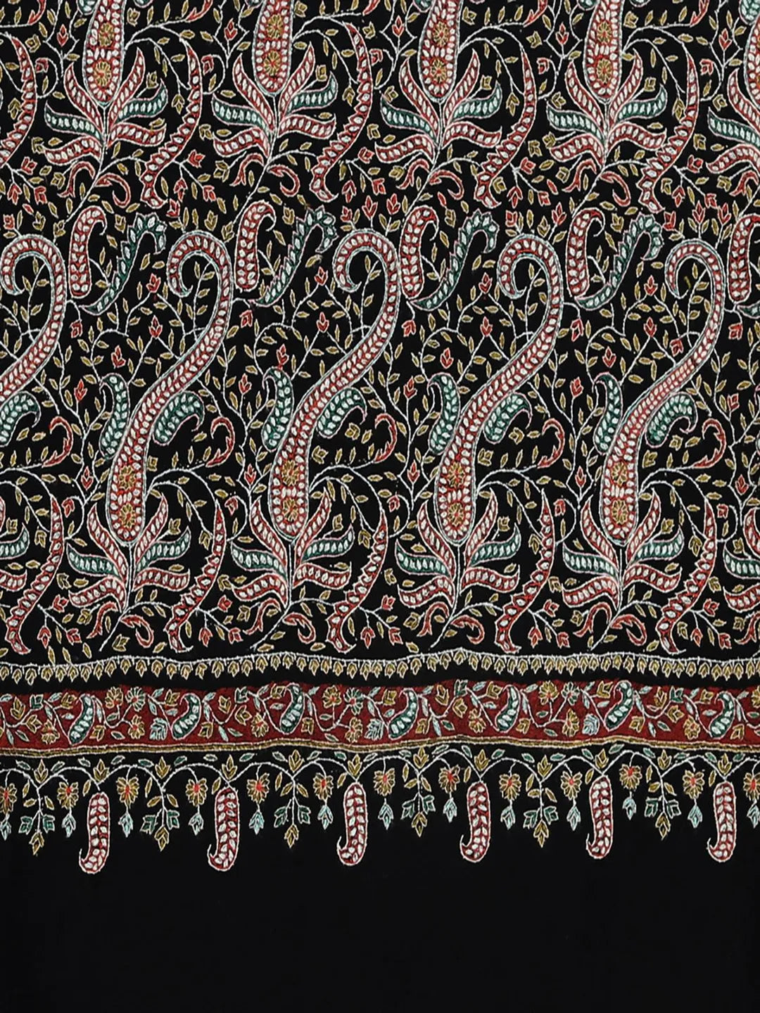 Classic Handloom Pashmina Shawl Jama Embroidery in Black