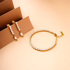 Diamond Affair Bracelet & Pearl Drop Diamond Earrings Combo Set