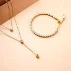 Diamond Affair Bracelet & Two Layered Solitaire Drop Necklace Combo Set