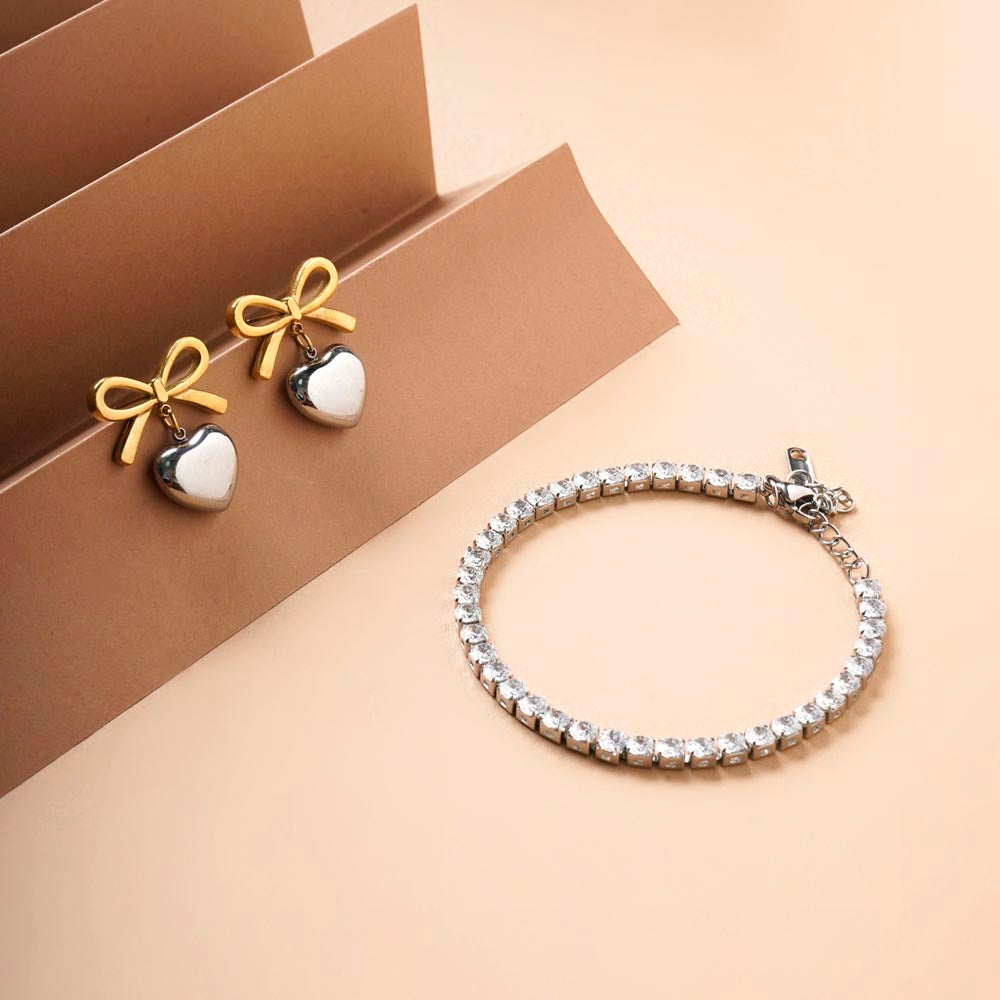 Diamond Affair Bracelet & Bi-metal Wrapped With Love Earrings Combo Set