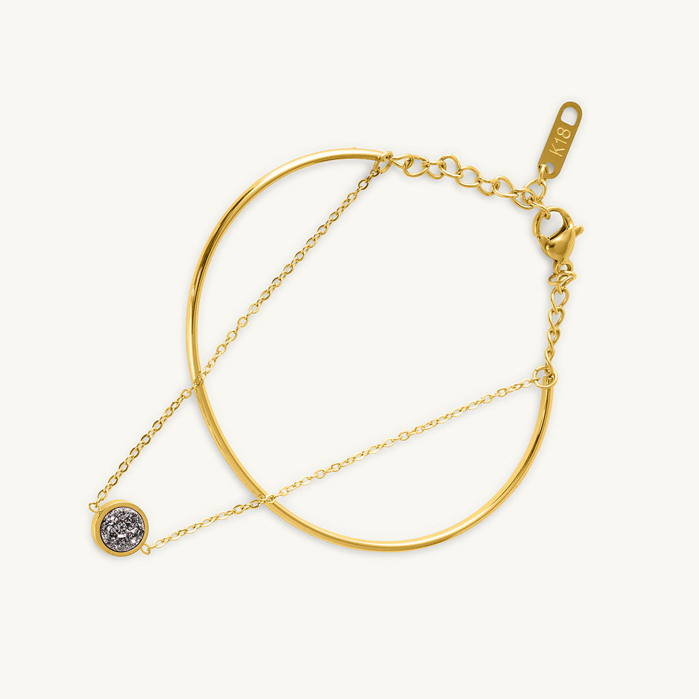 Two Layered Solitaire Drop Necklace & Double Layer Stone Cuff Bracelet Combo Set