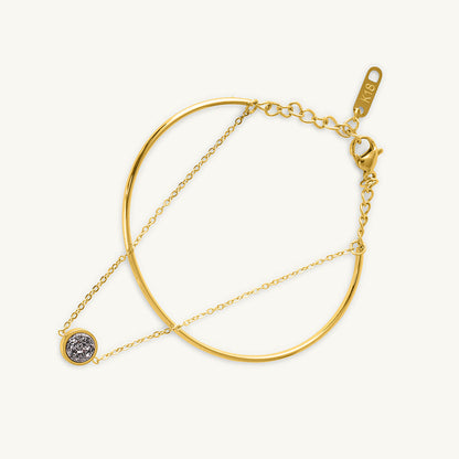 Two Layered Solitaire Drop Necklace & Double Layer Stone Cuff Bracelet Combo Set