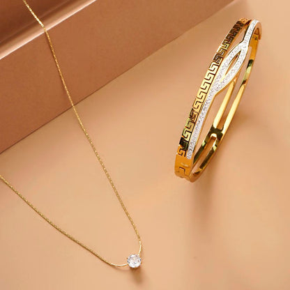 Multi Stone Q Clasp Bracelet & Delicate Diamond Studded Necklace Combo Set