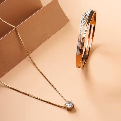Multi Stone Q Clasp Bracelet & Round Solitaire Necklace Combo Set