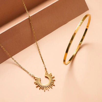 Sun Rays Necklace & Flat Wire Bangle Bracelet Combo Set