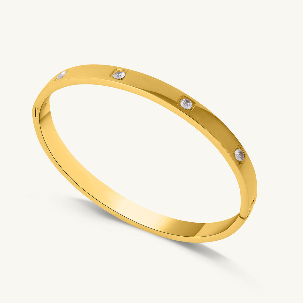 Dazzling Stone Bangle Bracelet & Dainty Beaded Pearl Chain Combo Set