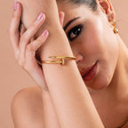 Dainty Beaded Pearl Chain & Nail Bangle Bracelet Combo Set