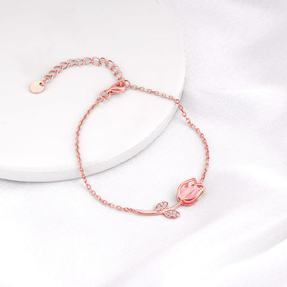 Rose Gold Pink Quartz Flower Bracelet