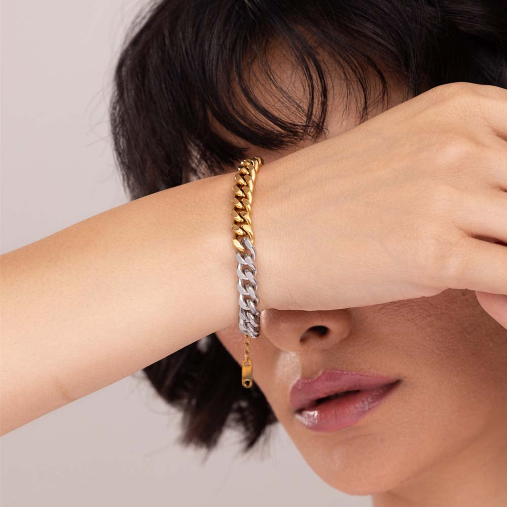 Bi-metal Cuban Chain Bracelet