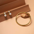 Classic Gold Bangle Bracelet & Enchantress Pearl Stud Earrings Combo Set