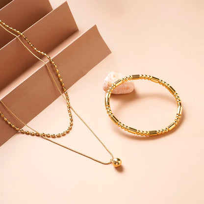 Golden Stream Bangle Bracelet & Two-Layered Bead Necklace Combo Set