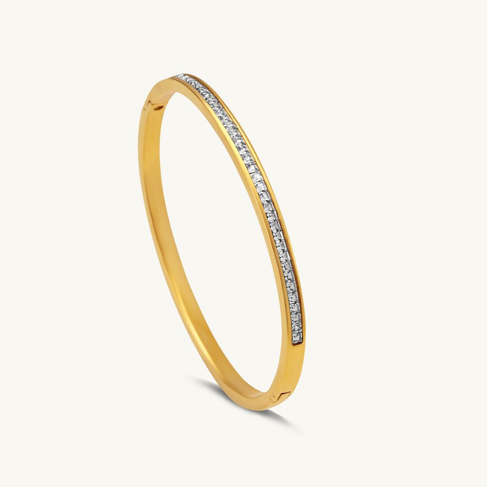 Sparkling Line Bangle Bracelet & Golden Silver Chunky Hoop Earrings Combo Set