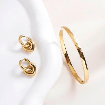 Gilded Haze Bangle Bracelet & Gold Heart Hoop Earrings Combo Set