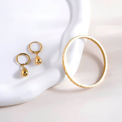 Gilded Haze Bangle Bracelet & Waterdrop Hoop Earrings Combo Set