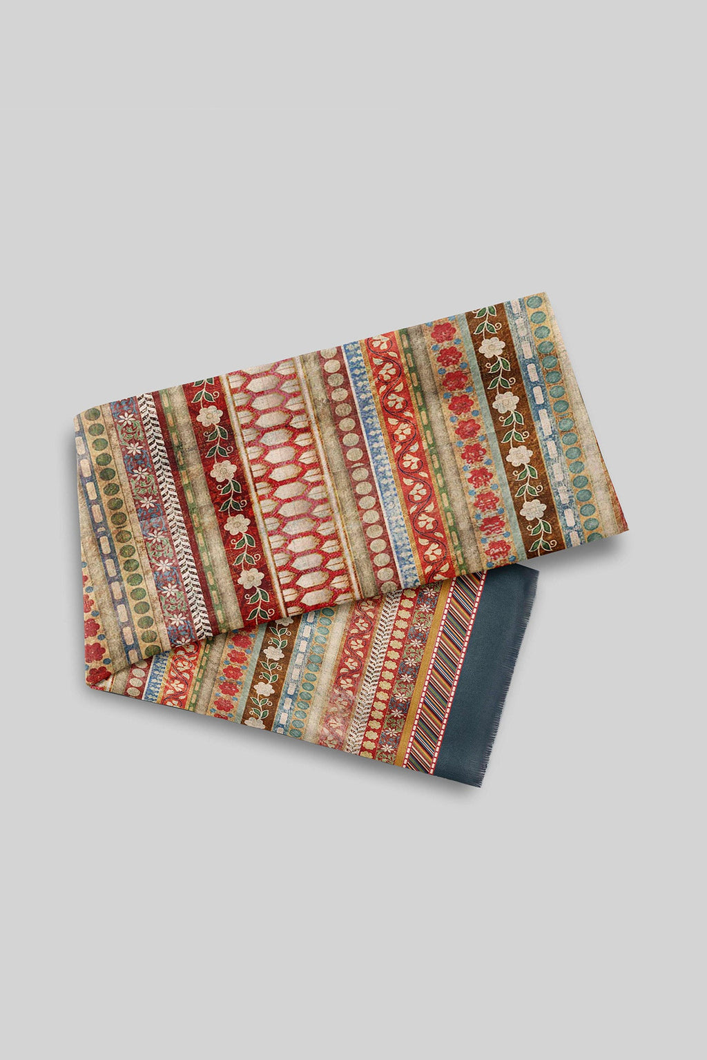 Blue - Multi Hued Striped Printed Woollen Scarf